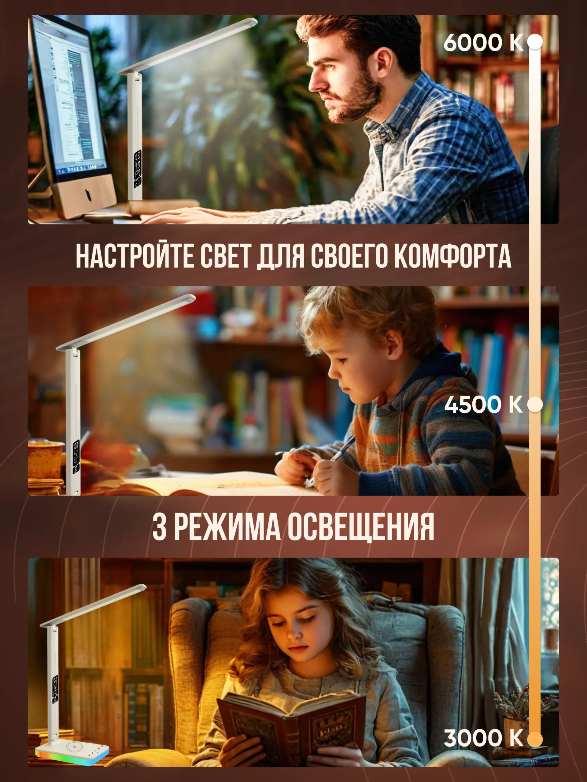 Led лампа настольная светодиодная для дома и офиса, арт. L7Pro, цвет белый — изображение 3