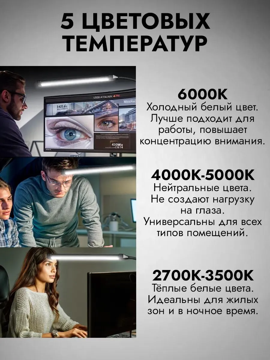 Лампа светодиодная настольная светильник led для школьника, арт. LT29, цвет черный — изображение 4